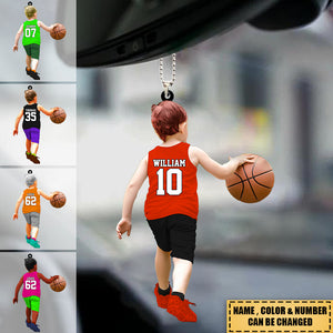 Personalized little Boy Basketball Player Hanging Ornament