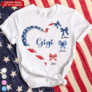 Proud American Grandma Mom Heart Bow Personalized Shirt