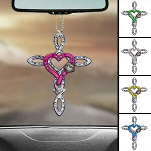 Rustic Horseshoe Cross Car Ornament