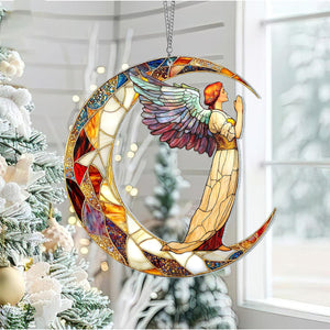 Whimsical Angel With Crescent Moon-Window Hanging Suncatcher Ornament