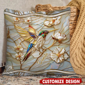 Stained Glass Hummingbird Personalized Pillow - Gift For Bird Lovers