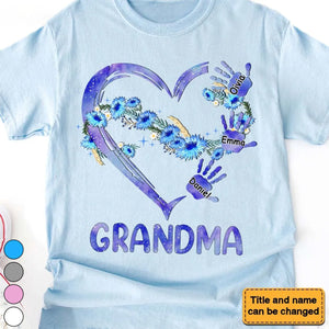 Grandma Heart,Grandkids Name-Personalized T-shirt-Gift For Grandma And Mom