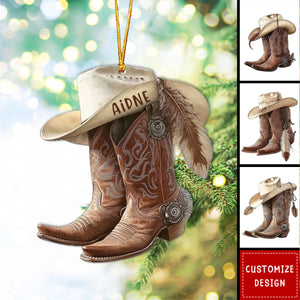 Personalized Boots & Hat Cowboy Cowgirl Christmas Ornament, Gift For Horse Lover - 2024 New Release