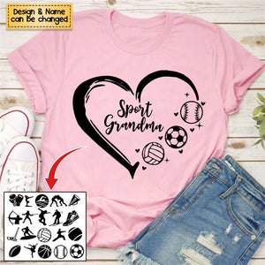 Sport Grandma Heart - Personalized T-shirt - Gift For Grandma/Nana/Mom