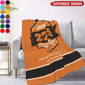 Personalized Multicolor Graduation Hat Soft Fleece Blanket with Year School Name and Warm Text Class of 2025 Gift for Graduate