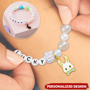 Personalized Cute Bunny Beaded Stretch Name Bracelet-Charm Easter Gift for Kids