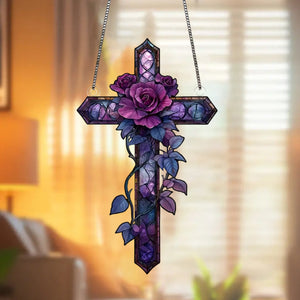 Purple Rose Cross Suncatcher-Gift for Family and Best Friends