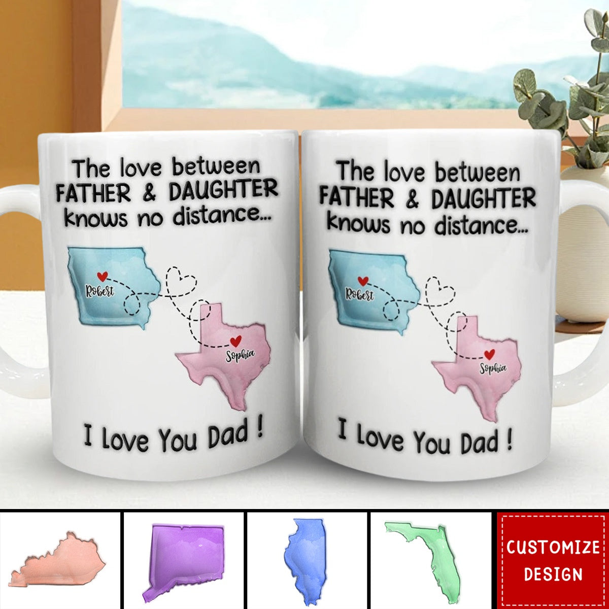 The Love Between Father & Daughter Knows No Distance - 3D Inflated Effect Printed Mug, Personalized White Edge-to-Edge Mug