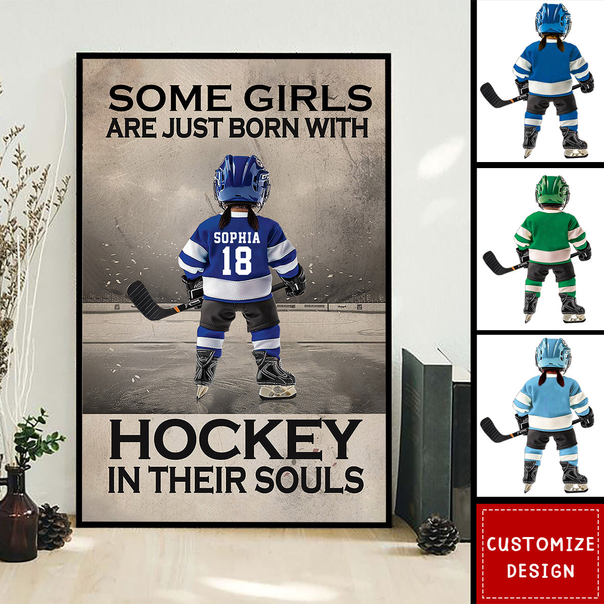 Some Boys Girls Are Just Born With Hockey - Personalized Hockey Kid Poster - Gift For Hockey Lovers