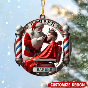 Personalized Barber Christmas Ornament with Santa Gift For Barbers-2024 New Release