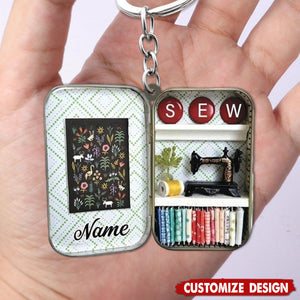 Personalized Sewing Box Keychain - Gift For Sewing Lovers