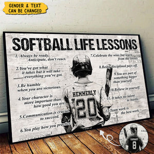 New Release - Personalized Softball Life Lessons Poster- Gift For Softball Lovers