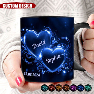 Double Heart Personalized Couple Mug, Anniversary Gift for Couple