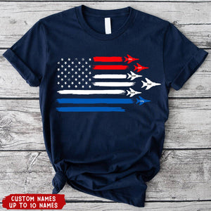 Personalized Kid Names Fighter Jet US Flag Independence Day 4th July T-shirt