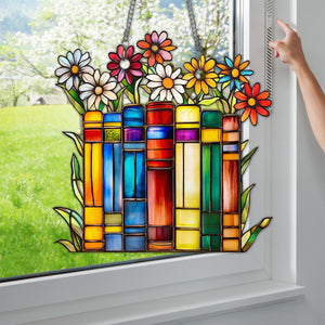 Library Books Window Hanging Suncatcher Ornament - Gift For Book Lovers