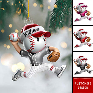 Personalized Baseball Christmas Ornament With Santa Hat Gift For Baseball Lover-2024 New Release