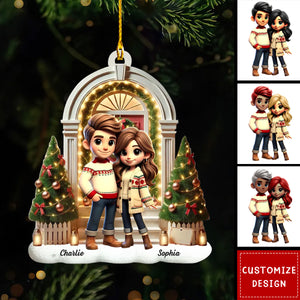 Pretty Couple Standing On The Front Porch Personalized Acrylic Ornament-Christmas Gift For Couple