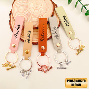 Personalized Name Leather Graduation Keychain