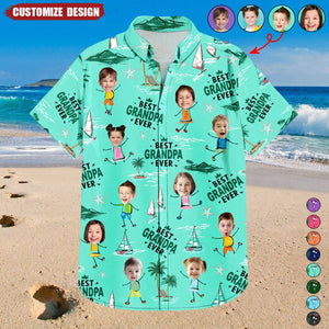 Custom Photo Best Dad Ever Palm Tree And Sailing - Personalized Hawaiian Shirt