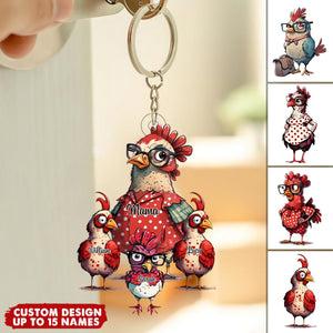 Personalized Nana/Mom Chick WIth Little Kids Acrylic Keychain-Gift For Mother's day