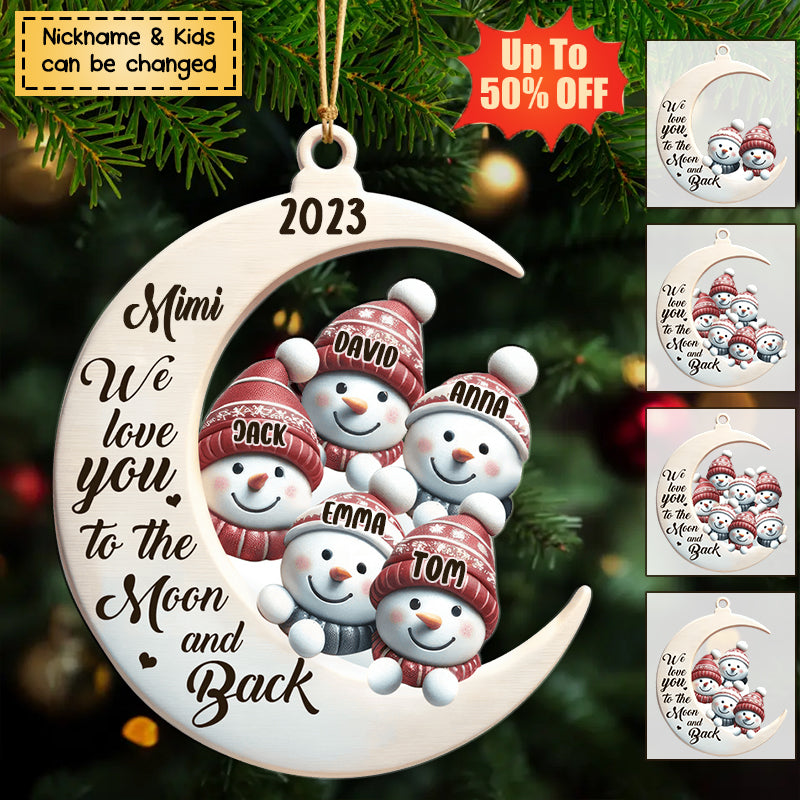 Grandma We Love You To The Moon And Back Cute Snowman Kids Personalized Acrylic Ornament