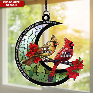 Personalized Memorial Cardinal Stained Glass Moon Sun Catcher Ornament