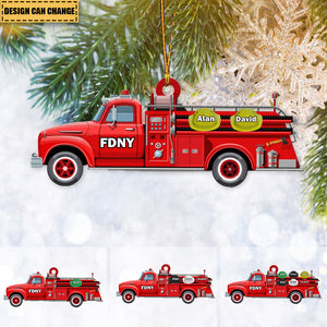 Personalized Firefighter , Fire Truck Acrylic Car / Christmas Ornament