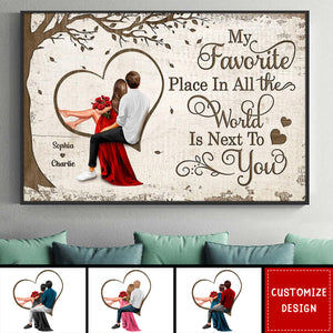 Personalized Favorite Place In The World Heart Couple Sitting Poster - Anniversary Gift For  Wife,Husband