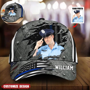 Personalized US Police Officer Grey 3D Cap