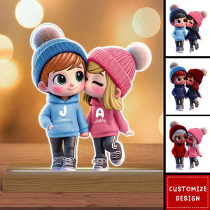 Cute Cartoon Couple Walking Personalized Custom Shaped LED Night Light-Gift for Him, Gift for Her