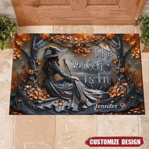 The Witch Is In - Personalized Witch Broom Doormat