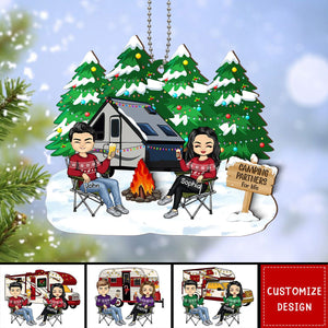 Personalized Camping Couple Christmas Hanging Wooden Ornament - 2024 New Release