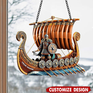 Personalized Viking Ship Suncatcher Ornament - Gift For History Enthusiasts