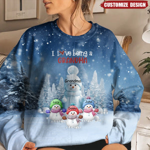 Christmas Blue Vibe Snowman Grandma Mom Colorful Kids Personalized Sweatshirt