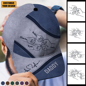 Outline Fist Bump Daddy Grandpa Personalized Classic Cap, Father's Day Gift For Dad, For Grandpa, For Husband