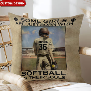 Some Girls Are Just Born With Softball - Personalized Softball Pillow - Gift For Softball Lovers