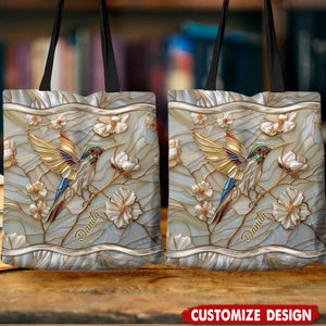 Stained Glass Hummingbird Personalized Tote Bag - Gift For Bird Lovers