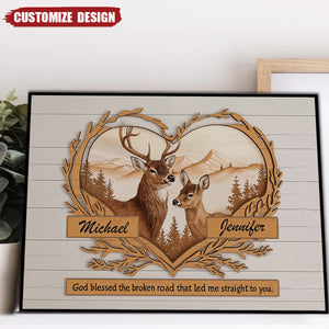 Personalized Deer Love Mountains Poster - Gift For Couple