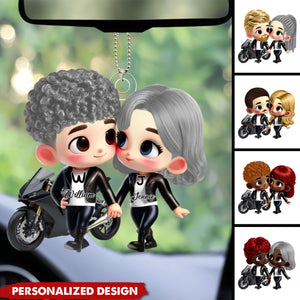 Cute Cartoon Motorcycle Couple-Personalized Car Ornament-Valentine's Day Gift