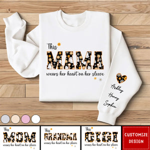 Halloween This Mama Wears Her Heart on Her Sleeve Personalized Sleeve Printed Sweatshirt