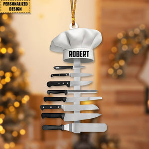 Personalized Chef Hat Knife Shaped Christmas Ornament-Gift for Cooking Lover-2024 New Release