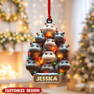 Personalized Adorable Baby Hippo Christmas Ornament - Gifts For Hippo Lover