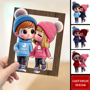 Personalized Cute Cartoon Couple Wooden Plaque - Gift For Couple