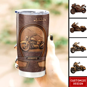 Old Biker Custom Leather Pattern Printed Personalized Tumbler