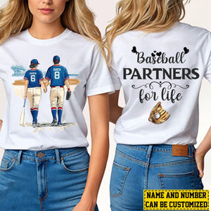 Baseball Partners For Life-Personalized Couple Baseball Two-sided T-shirt-Gift For Baseball Lovers