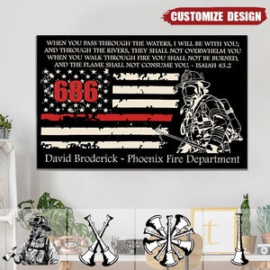 Personalized Poster Firefighter with American Flag