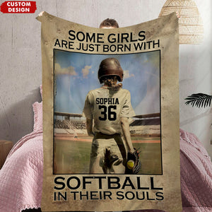 Some Girls Are Just Born With Softball - Personalized Softball Blanket - Gift For Softball Lovers