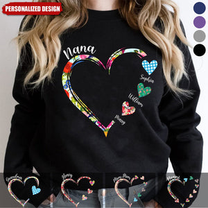 Grandma Heart Floral Color With Kids-Personalized Sweatshirt