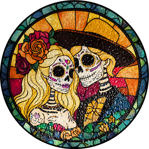 Day of the Dead Sugar Skull Stained Suncatcher Ornament - Gift For Couple