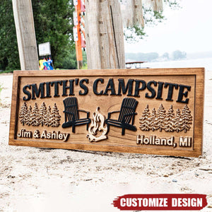 Personalized Campsite 2-Layer Wood Sign